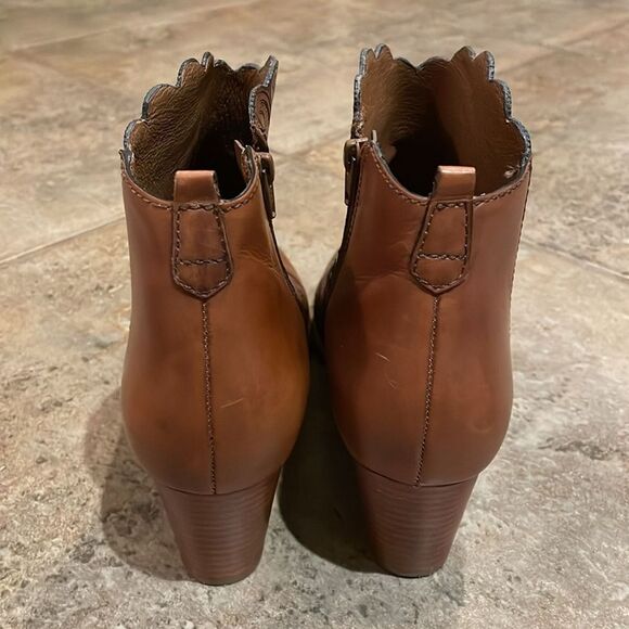 Brighton Glory Brown Leather Ankle Boots Womens Size 8M Boho Laser Cut Floral - Picture 5 of 10